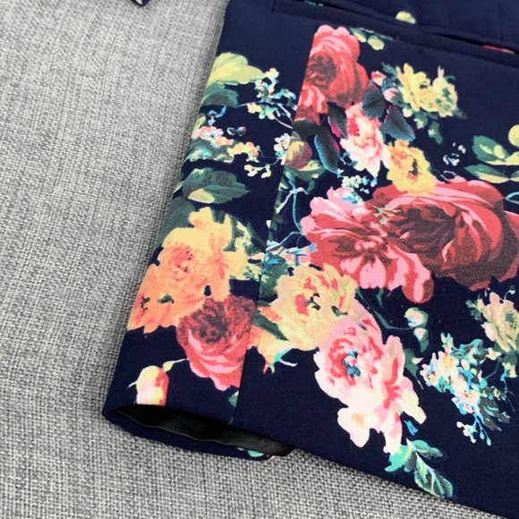 Those Days Beautiful Navy Blue Jacket Floral Print Shoulder Pads Cotton 1 Button - Picture 2 of 15